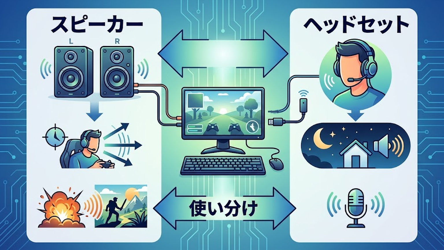 PCゲームには用途に合うスピーカーを選ぶの図解:本文内容を視覚化した図解